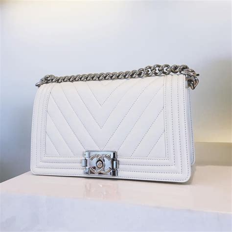 chanel white chevron boy bag|Chanel boyfriend bag.